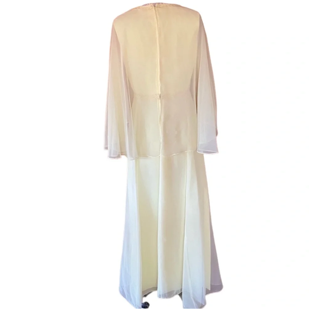 1970s Stunning‎ Yellow, Filigree Rick Rack Trim, Beaded Gown